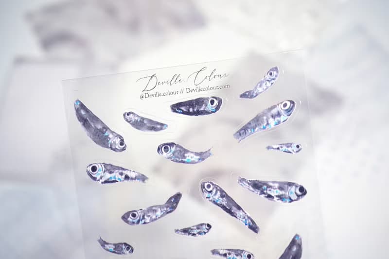 【深海魚毛】水彩插畫 白墨PET貼紙 手帳 搞笑 海洋生物 奇怪