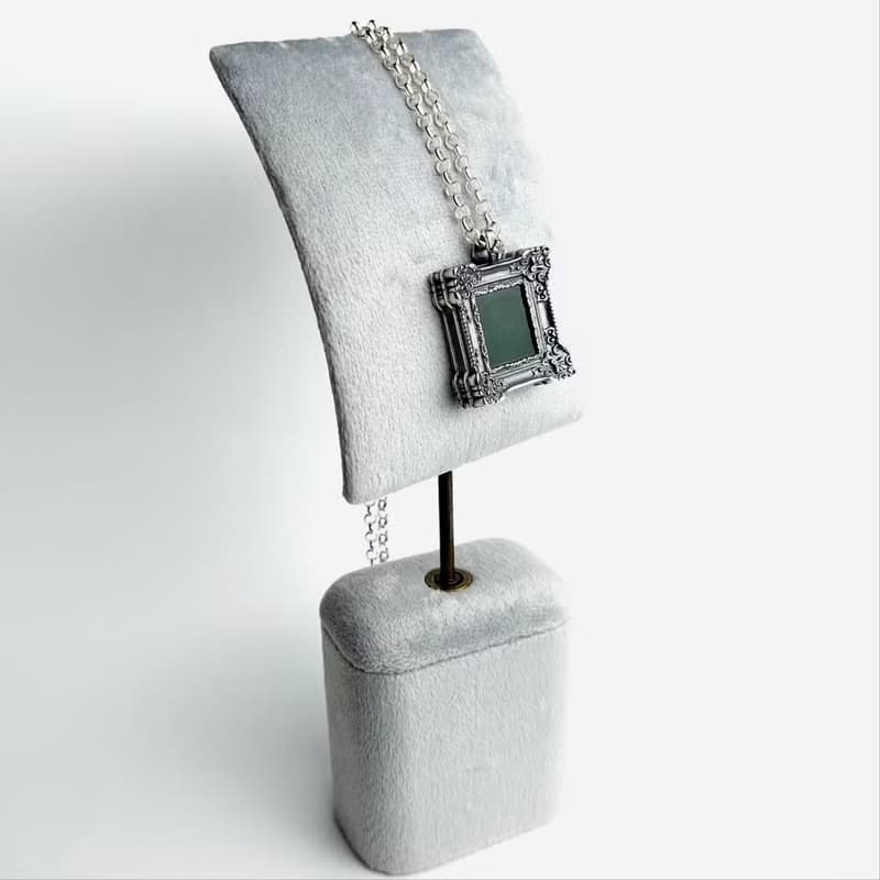 【畫框系列】台灣玉正方銀墜項鍊 | 古典復古設計 × 文藝輕奢風