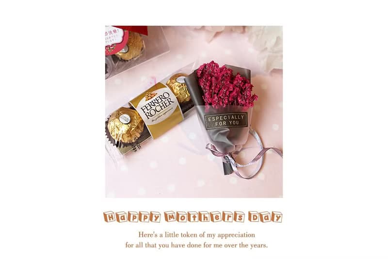 母親節禮物-金莎巧克力3顆入+迷你乾燥花束母親節快樂(透明方盒)