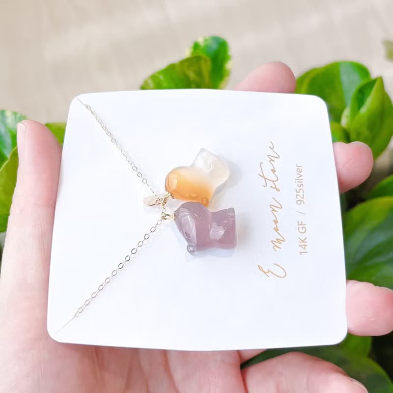 卡皮巴拉 超Q呆萌水豚天然瑪瑙石項鍊 14K