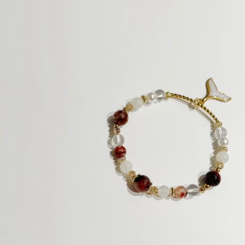 Mimis設計款 紅霞映珠 水晶母乳手鍊