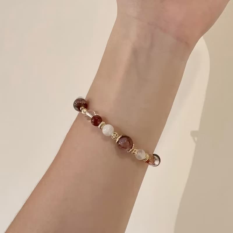 Mimis設計款 紅霞映珠 水晶母乳手鍊