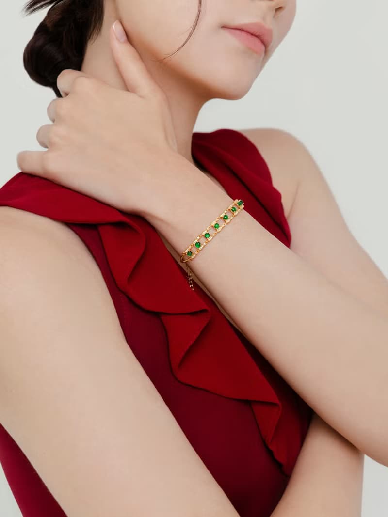 春翠詩篇翡翠手鍊 - 金 天然綠翡翠 | 925純銀 | 女生送禮