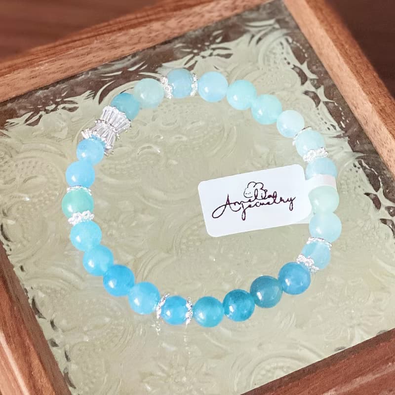 Amelia Jewelry丨海潮之聲丨天然漸變海水藍寶原創設計手鍊