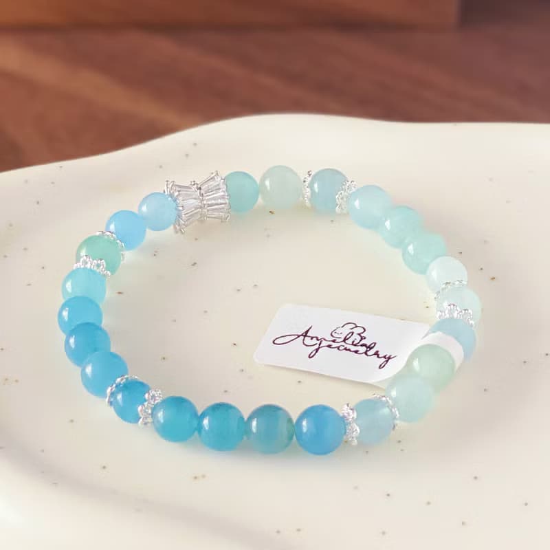 Amelia Jewelry丨海潮之聲丨天然漸變海水藍寶原創設計手鍊