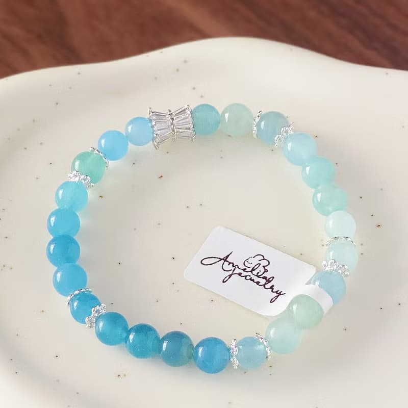 Amelia Jewelry丨海潮之聲丨天然漸變海水藍寶原創設計手鍊