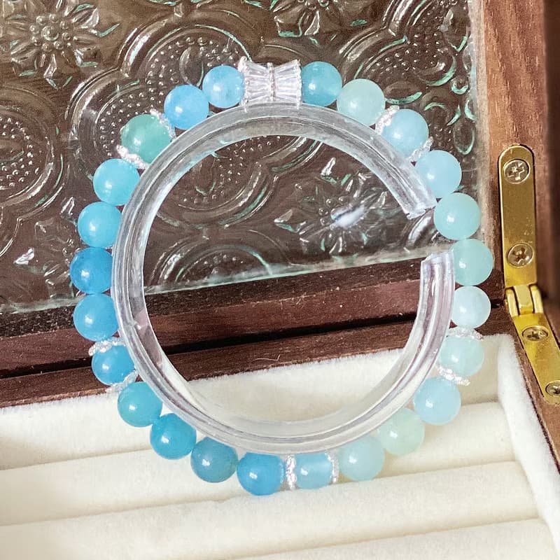 Amelia Jewelry丨海潮之聲丨天然漸變海水藍寶原創設計手鍊