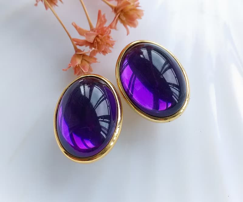 Vintage Jewelry 西洋古董飾品 TRIFARI  氣質紫 夾式耳環