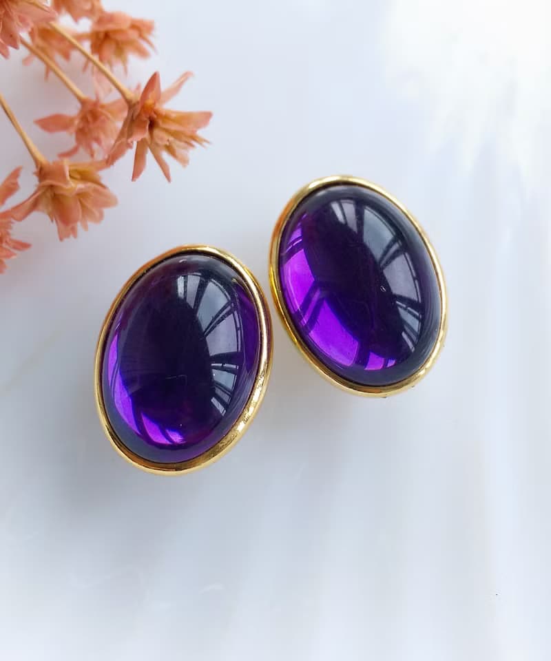 Vintage Jewelry 西洋古董飾品 TRIFARI  氣質紫 夾式耳環