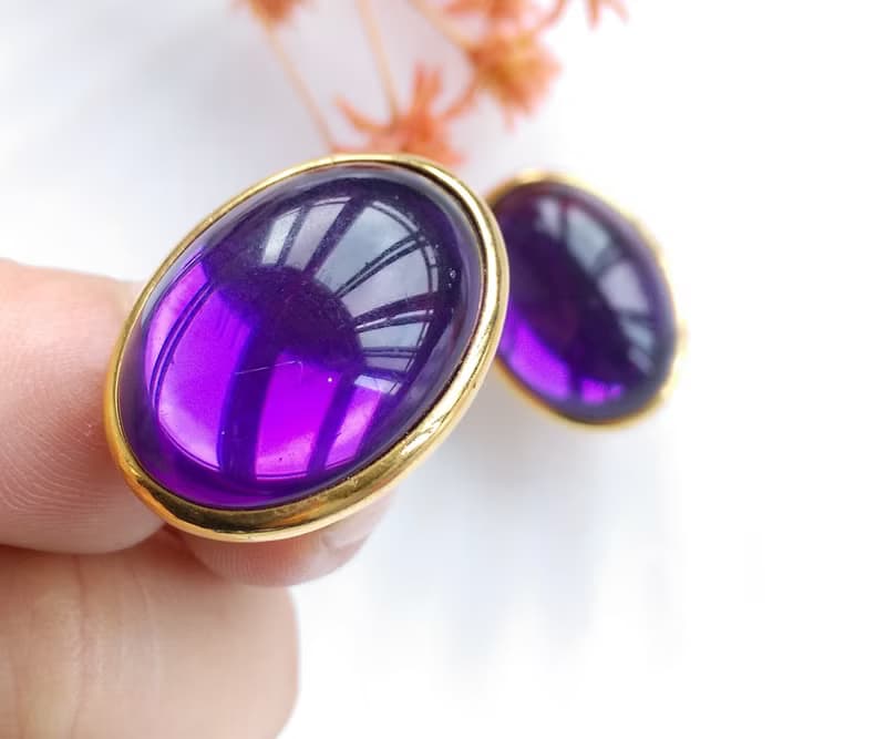 Vintage Jewelry 西洋古董飾品 TRIFARI  氣質紫 夾式耳環