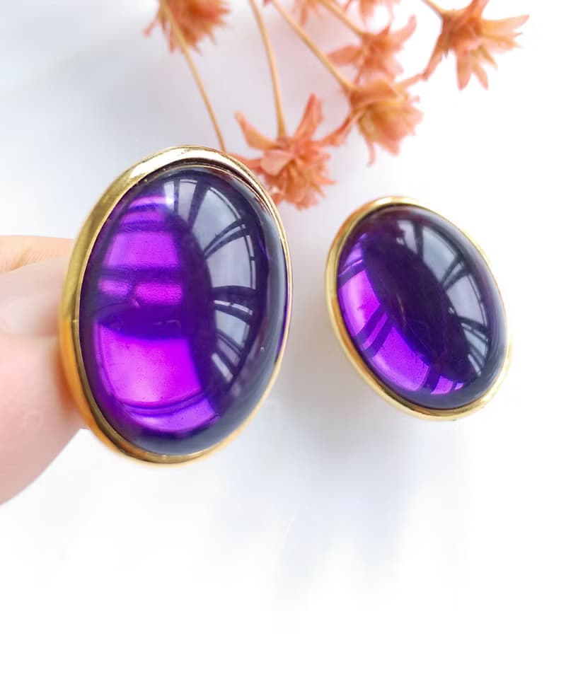 Vintage Jewelry 西洋古董飾品 TRIFARI  氣質紫 夾式耳環
