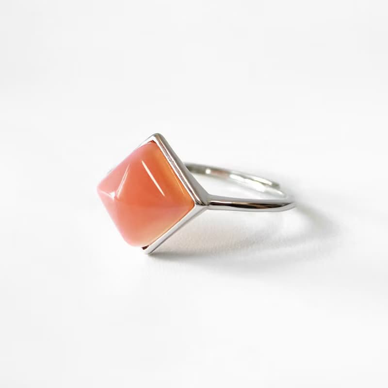 2件85折 | 非洲紅瑪瑙純銀戒指 (水潤通透 柔和蜜桃粉)