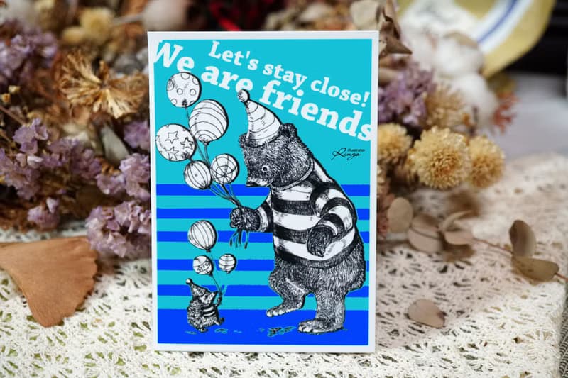 溫柔熊─手繪日製動物療癒防水貼紙/小卡片/行李箱/筆電