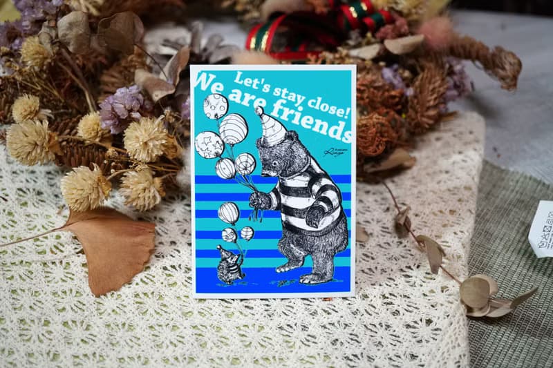 溫柔熊─手繪日製動物療癒防水貼紙/小卡片/行李箱/筆電