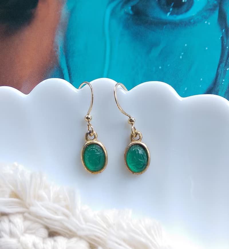 Vintage Jewelry 西洋古董飾品 聖甲蟲 小耳墜 耳勾針 針式耳環