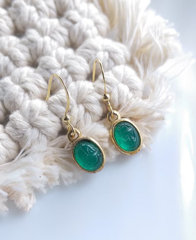 Vintage Jewelry 西洋古董飾品 聖甲蟲 小耳墜 耳勾針 針式耳環