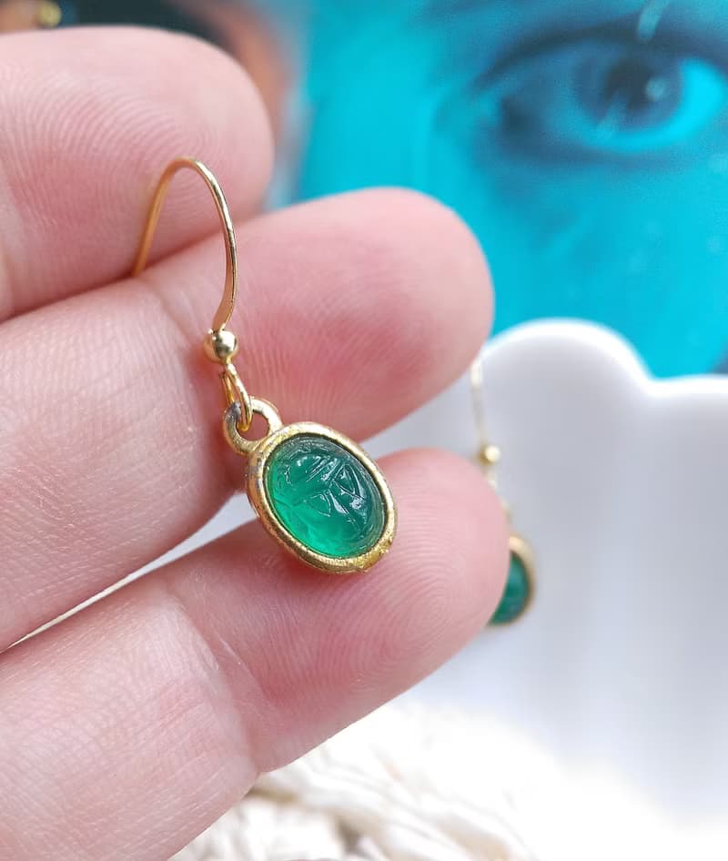 Vintage Jewelry 西洋古董飾品 聖甲蟲 小耳墜 耳勾針 針式耳環