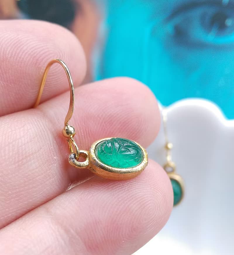Vintage Jewelry 西洋古董飾品 聖甲蟲 小耳墜 耳勾針 針式耳環