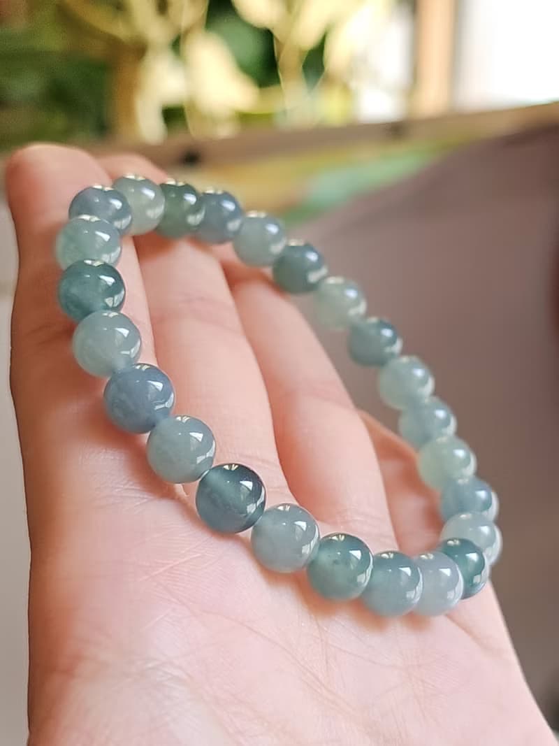 財水|夢幻冰藍|A貨翡翠冰嬌藍水珠8mm手串