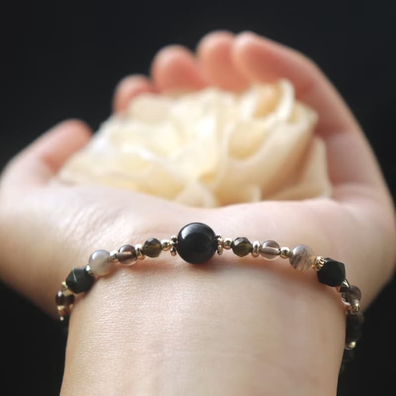 黑曜石手鍊-茶晶-金曜石-黑太陽-招財-穩定情緒