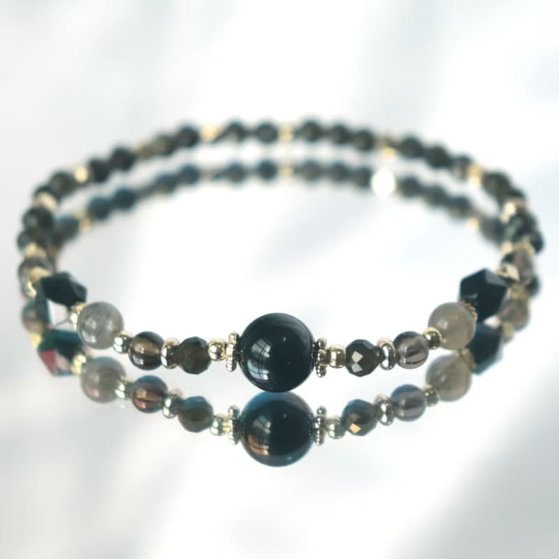 黑曜石手鍊-茶晶-金曜石-黑太陽-招財-穩定情緒