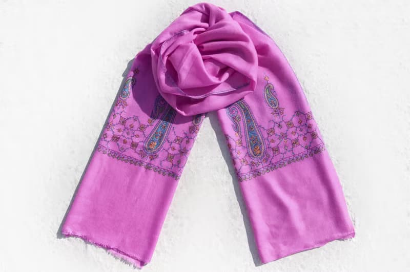 喀什米爾Cashmere/羊絨圍巾/純羊毛圍巾披巾/戒指絨披肩 聖誕節禮物 交換禮物 母親節 父親節-刺繡花朵