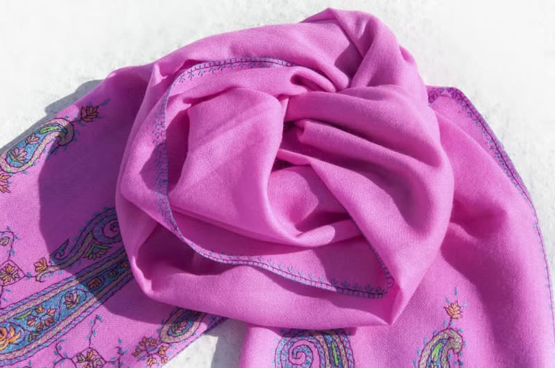 喀什米爾Cashmere/羊絨圍巾/純羊毛圍巾披巾/戒指絨披肩 聖誕節禮物 交換禮物 母親節 父親節-刺繡花朵