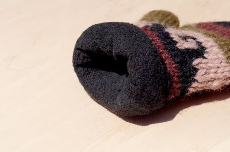 限量一件針織純羊毛保暖手套 / 兒童手套 / 童手套 / 內刷毛手套 / 針織手套 / 拳擊手套 - 大地色調海浪條紋