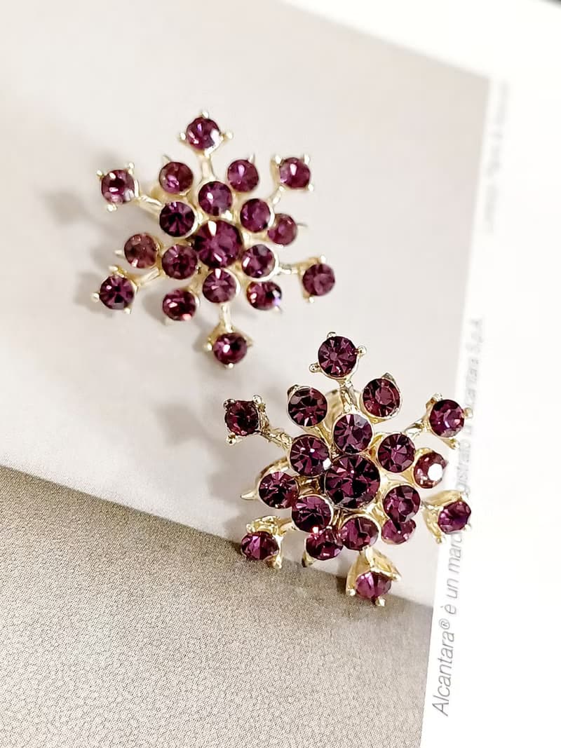 vintage jewelry  典雅滿天星紫萊茵 夾式耳環