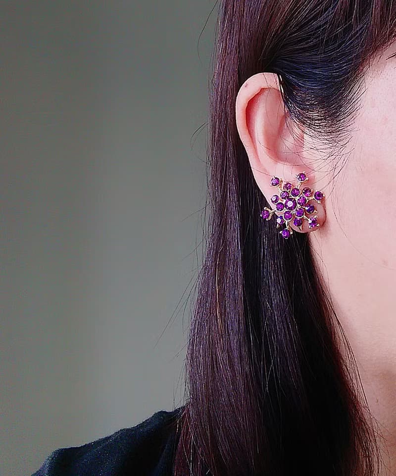 vintage jewelry  典雅滿天星紫萊茵 夾式耳環