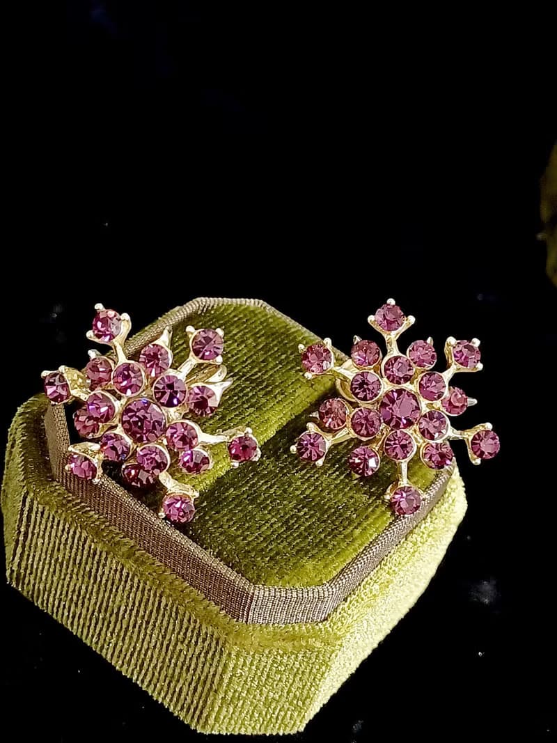 vintage jewelry  典雅滿天星紫萊茵 夾式耳環