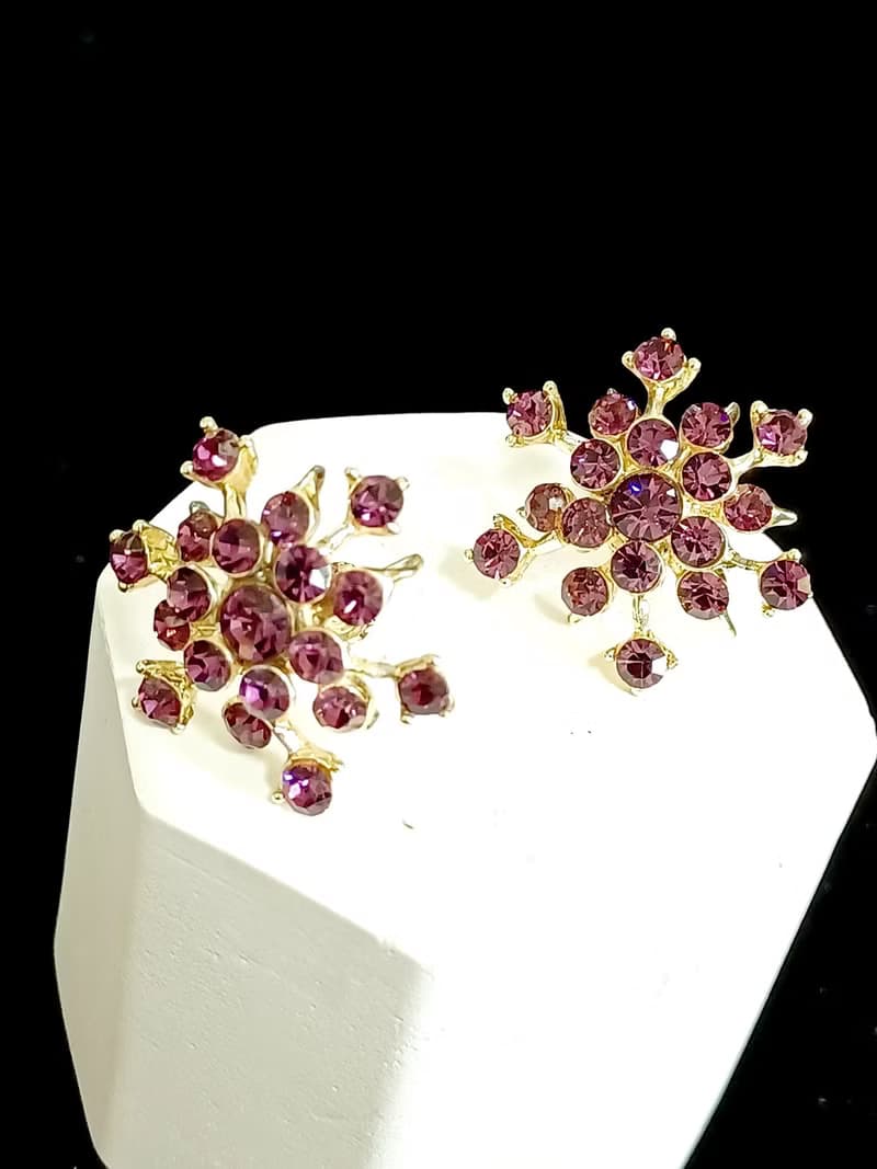 vintage jewelry  典雅滿天星紫萊茵 夾式耳環