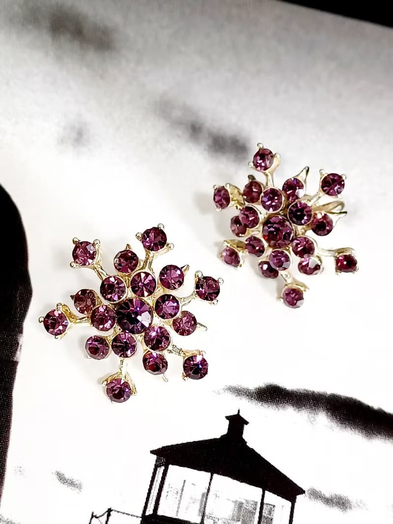 vintage jewelry  典雅滿天星紫萊茵 夾式耳環