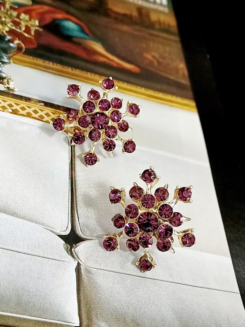 vintage jewelry  典雅滿天星紫萊茵 夾式耳環