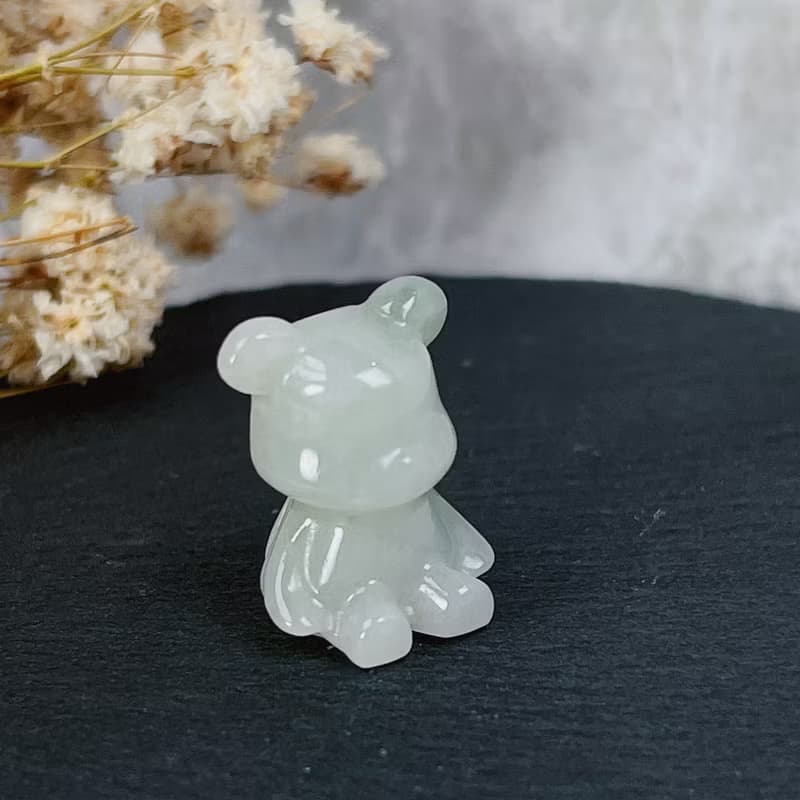 【熊熊玉見你】綠飄花翡翠可愛小熊擺飾 |天然緬甸玉翡翠A貨|送禮