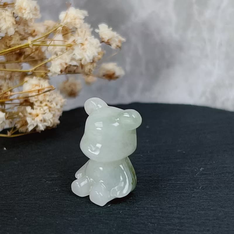 【熊熊玉見你】綠飄花翡翠可愛小熊擺飾 |天然緬甸玉翡翠A貨|送禮
