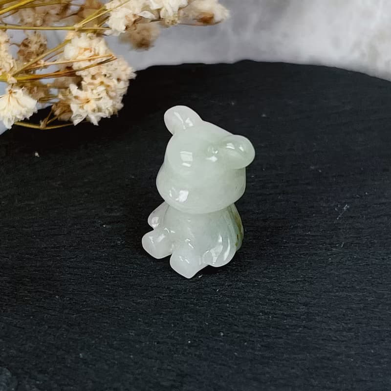 【熊熊玉見你】綠飄花翡翠可愛小熊擺飾 |天然緬甸玉翡翠A貨|送禮