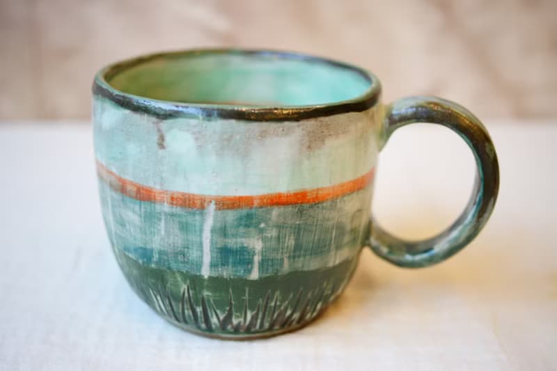 手捏大容量馬克杯 濃綠   300ml 咖啡杯 茶杯 水杯 大陶杯