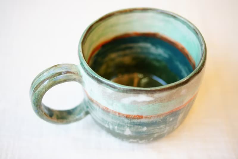 手捏大容量馬克杯 濃綠   300ml 咖啡杯 茶杯 水杯 大陶杯