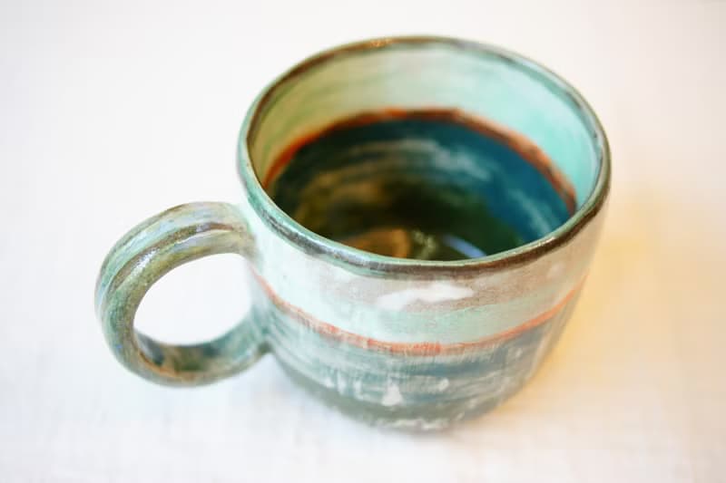 手捏大容量馬克杯 濃綠   300ml 咖啡杯 茶杯 水杯 大陶杯