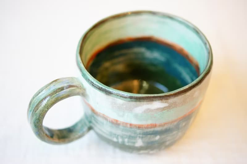 手捏大容量馬克杯 濃綠   300ml 咖啡杯 茶杯 水杯 大陶杯