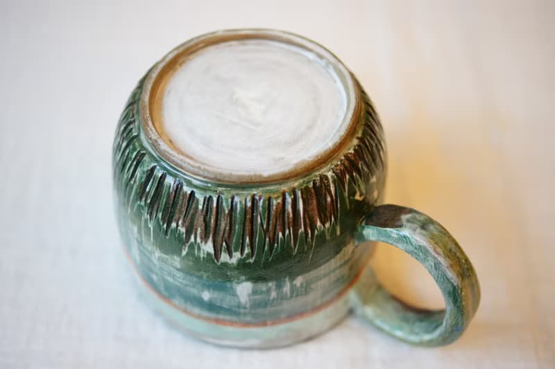 手捏大容量馬克杯 濃綠   300ml 咖啡杯 茶杯 水杯 大陶杯