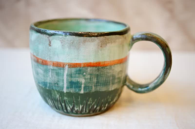 手捏大容量馬克杯 濃綠   300ml 咖啡杯 茶杯 水杯 大陶杯