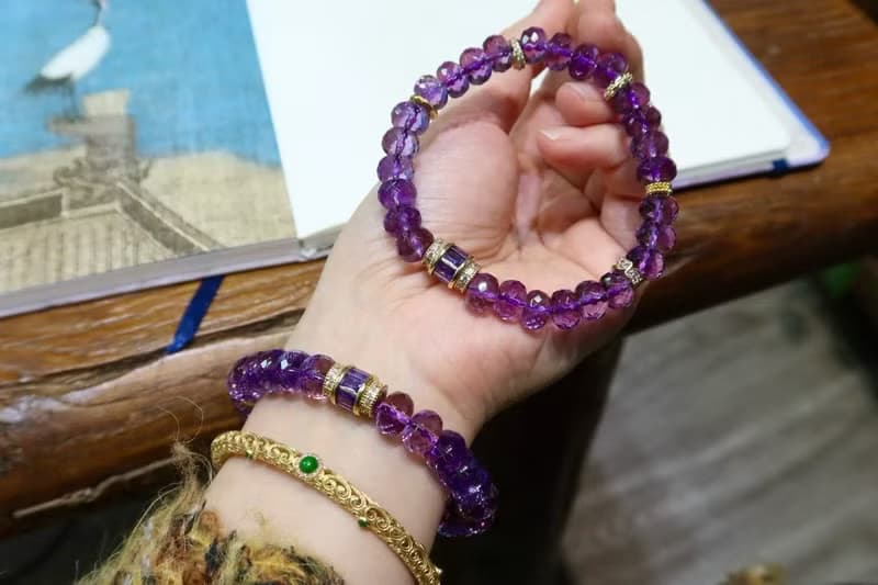 天然爆閃紫水晶刻面切面老型手鏈 紫氣東來 招財開運保平安