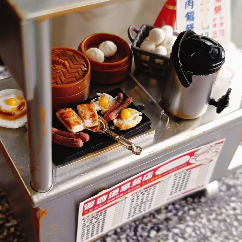 早餐店 復古 可亮燈 攤車 夜市 點心 小吃 台式 袖珍 手作 迷你