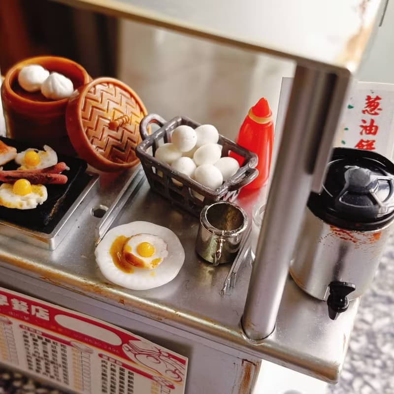 早餐店 復古 可亮燈 攤車 夜市 點心 小吃 台式 袖珍 手作 迷你