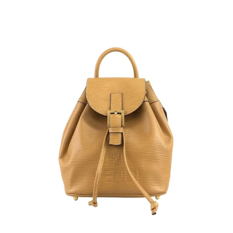 【 日本直送　名牌中古包 】FENDI フェンディ リュック ベージュ フロントバックル レザー型押し バックパック vintage ヴィンテージ 47jcck