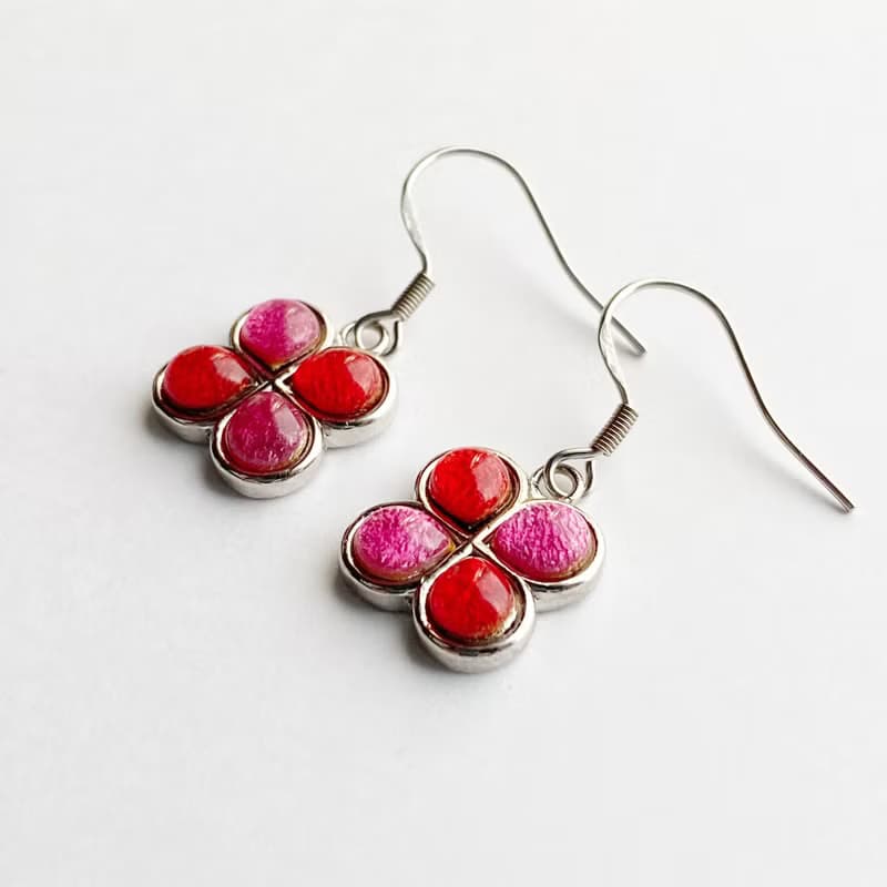 クローバー 【Berry Rose】七宝焼のピアス イヤリング 純銀胎七宝