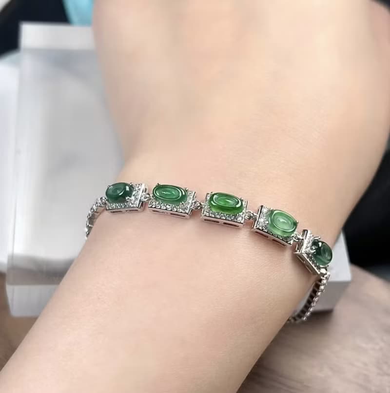 冰種老坑綠翡翠福貝手鍊 925純銀 | 天然A貨翡翠 | 送禮