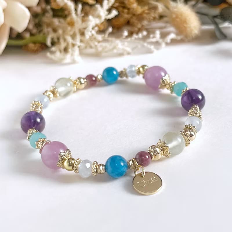 紫水晶 葡萄石 磷灰石 碧璽 海藍寶 天河石 天然水晶手鏈